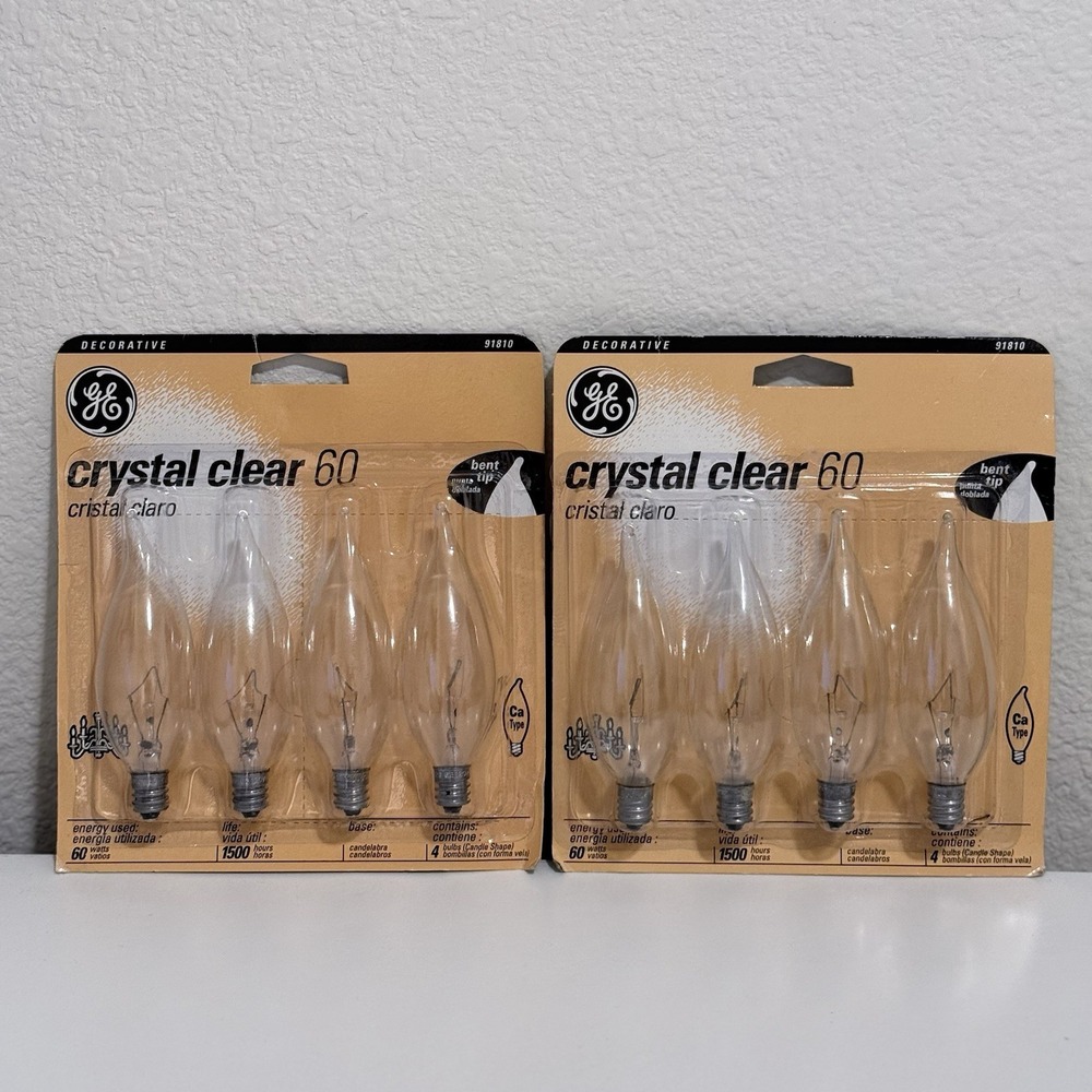 Vintage GE Crystal Clear 60W CA Dimmable Light Replacements Bulbs 91810 Set of 2